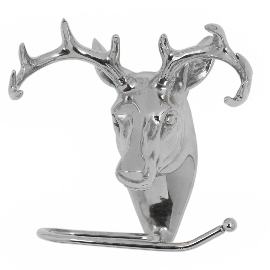 19085-a Stag Head Silver Metal Toilet Roll Holder