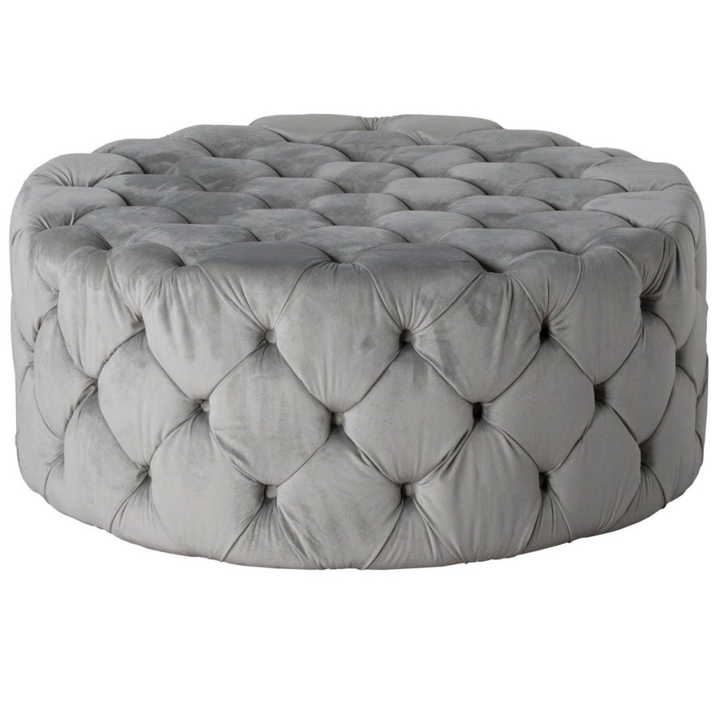 19348 Large Grey Velvet Round Foot Stool