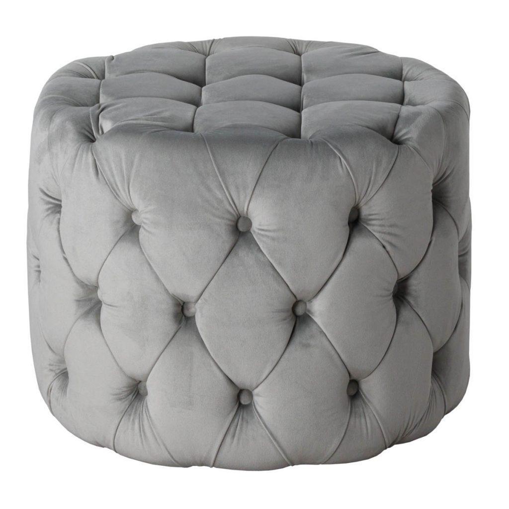 19350 Grey Velvet Round Foot Stool