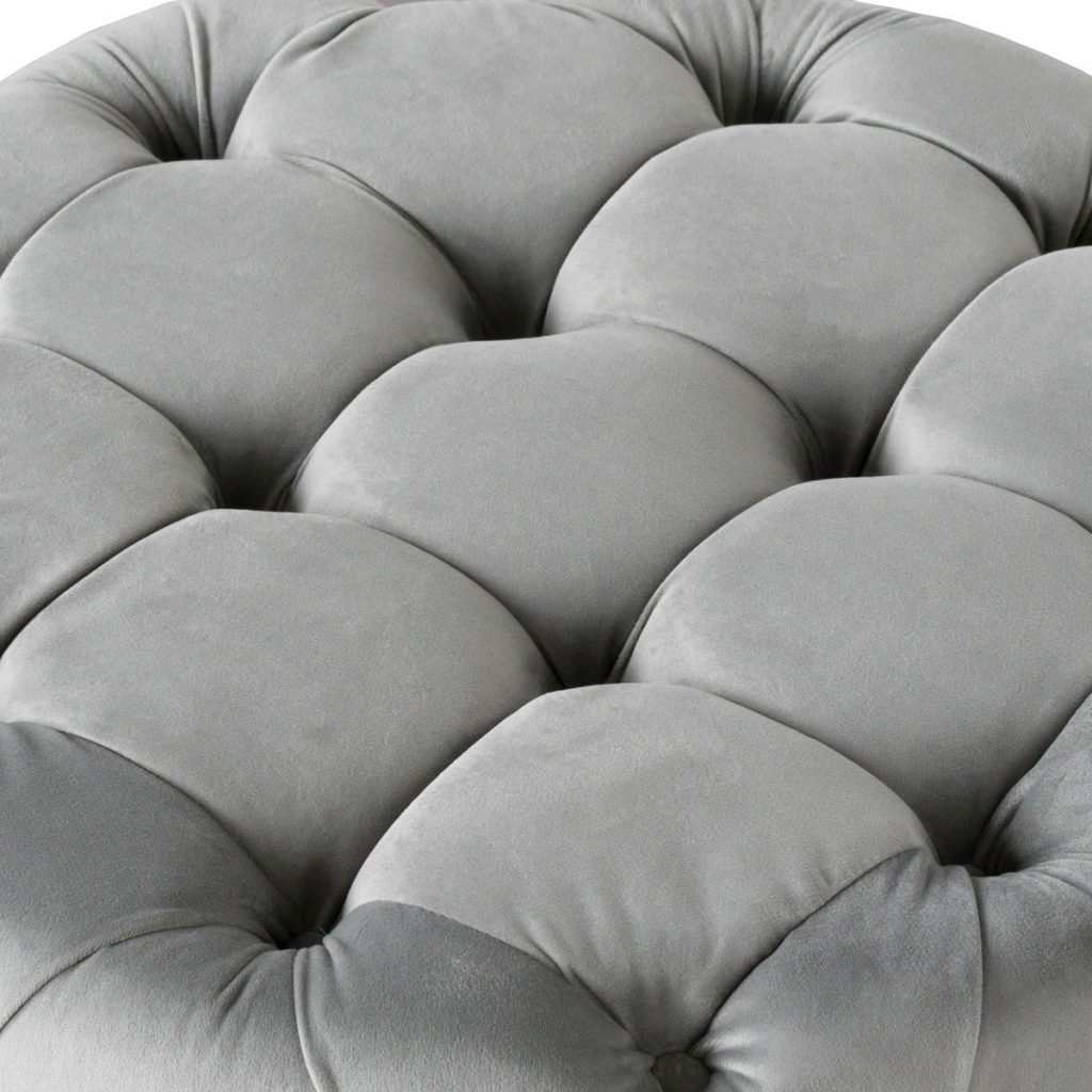 19350-a Grey Velvet Round Foot Stool