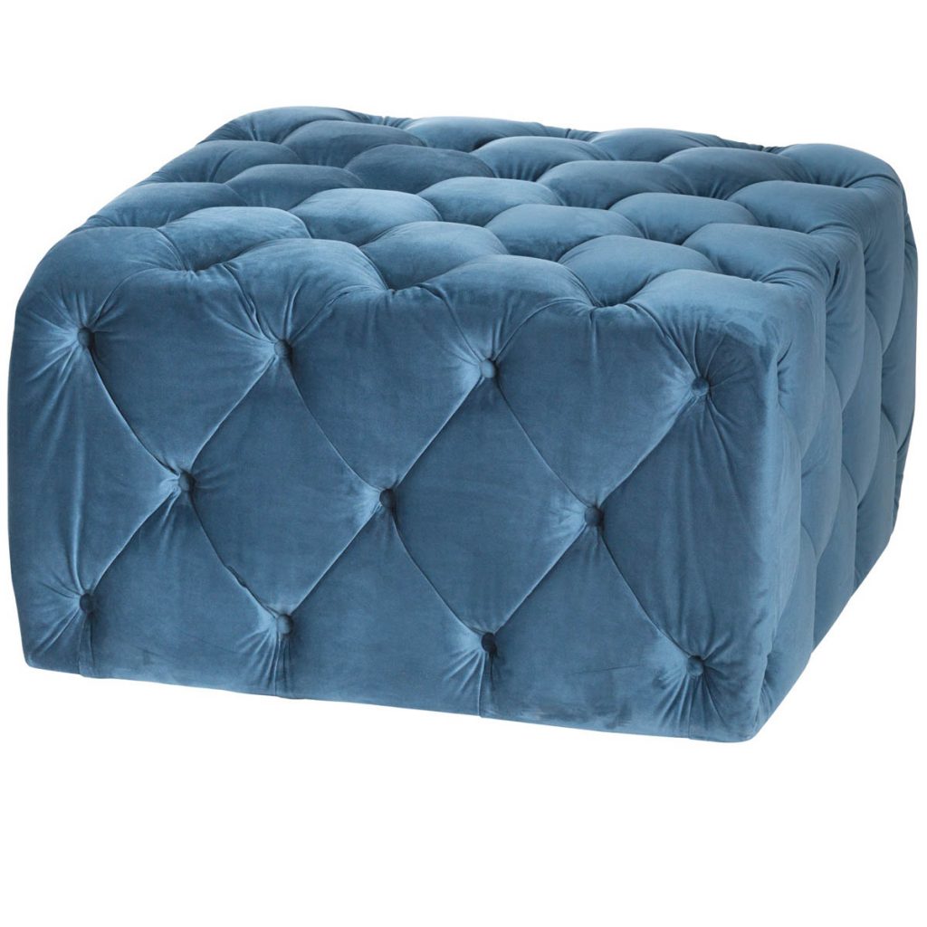 19858 Large Blue Velvet Square Foot Stool