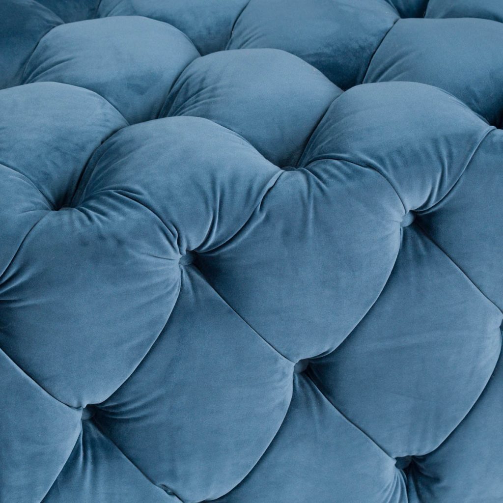 19858-a Large Blue Velvet Square Foot Stool