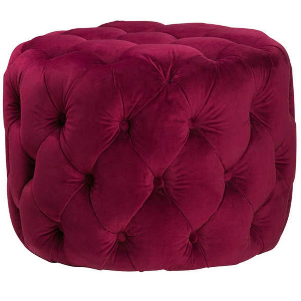 19863 Purple Velvet Upholstered Round Foot Stool