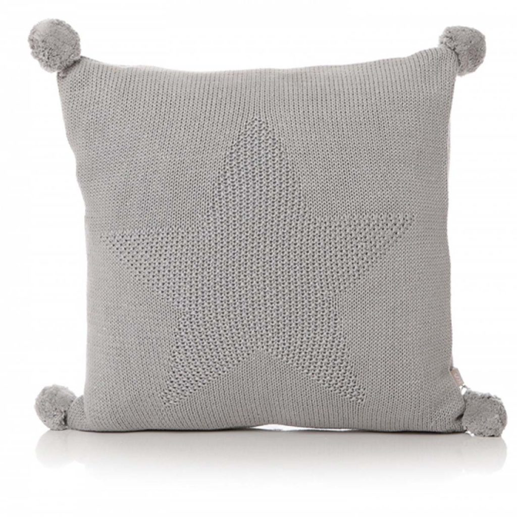 42503 Pom Pom Star Grey Knitted Cushion