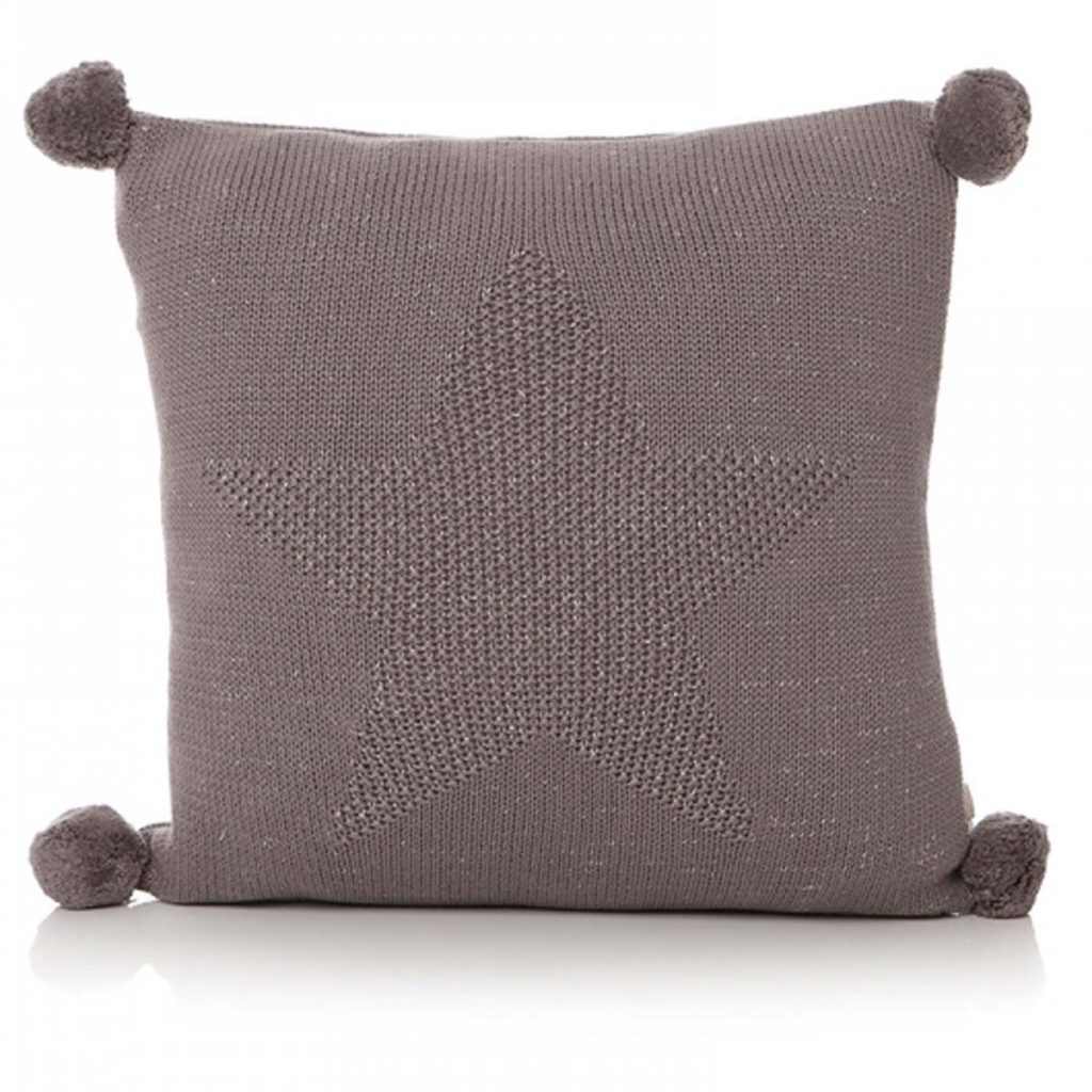 42504 Pom Pom Star Dark Grey Knitted Cushion