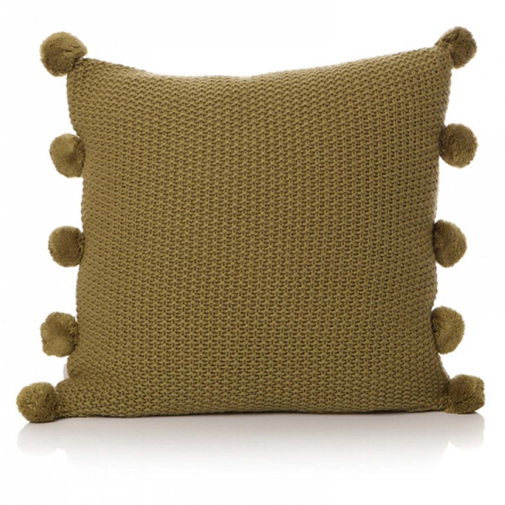 42536 Pom Pom Khaki Brown Knitted Cushion