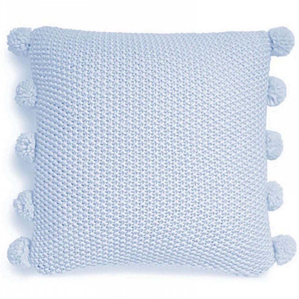 94181 Pom Pom Pale Blue Knitted Cushion