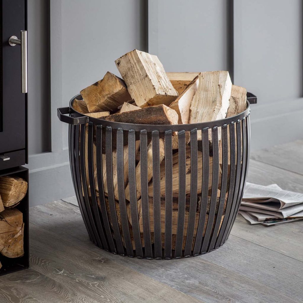 BAST01_Hand Crafted Grey Log Wood Basket