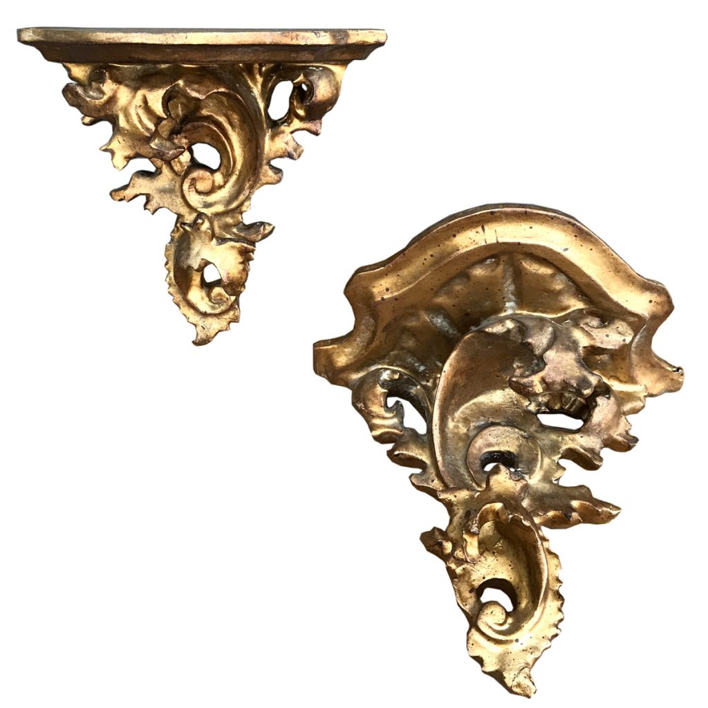 DB185_1 Pair Antique Gold Wall Sconce Shelves