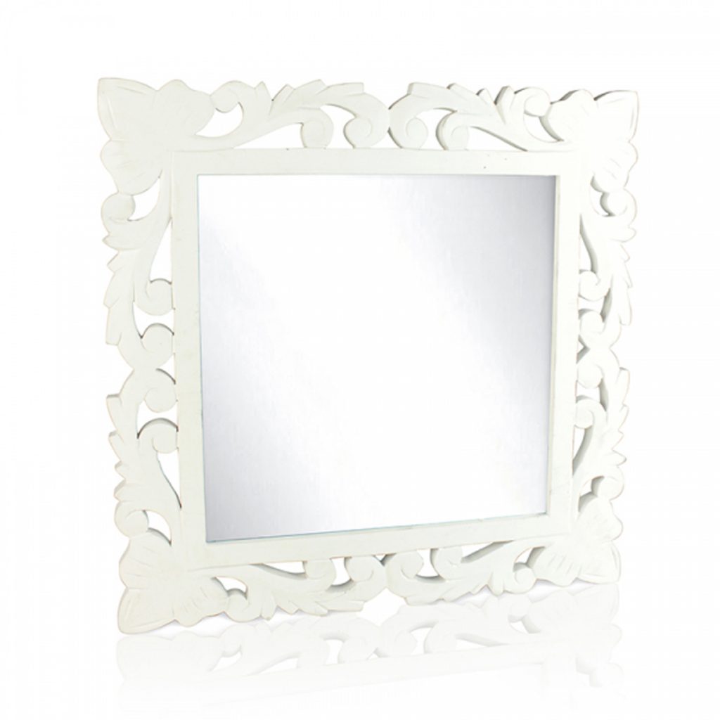 00040 White Floral Border Wall Mirror