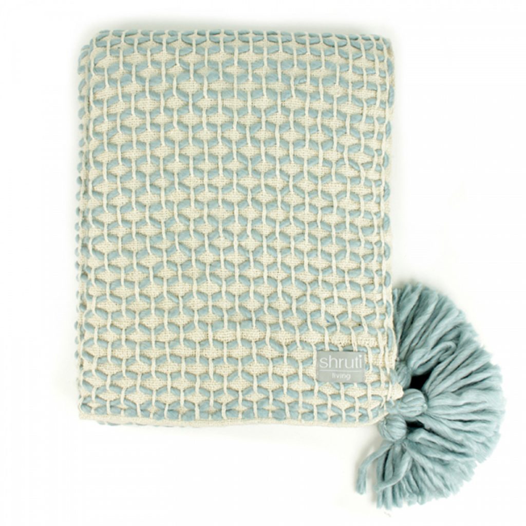 72737-1-Woven Lattice Blue Cream Blanket