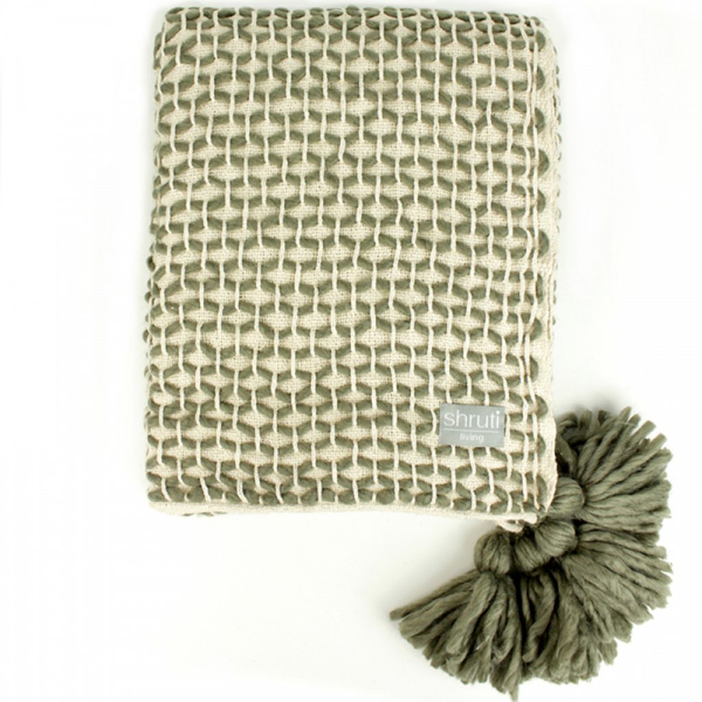 72740 Woven Lattice Cream Khaki Green Blanket