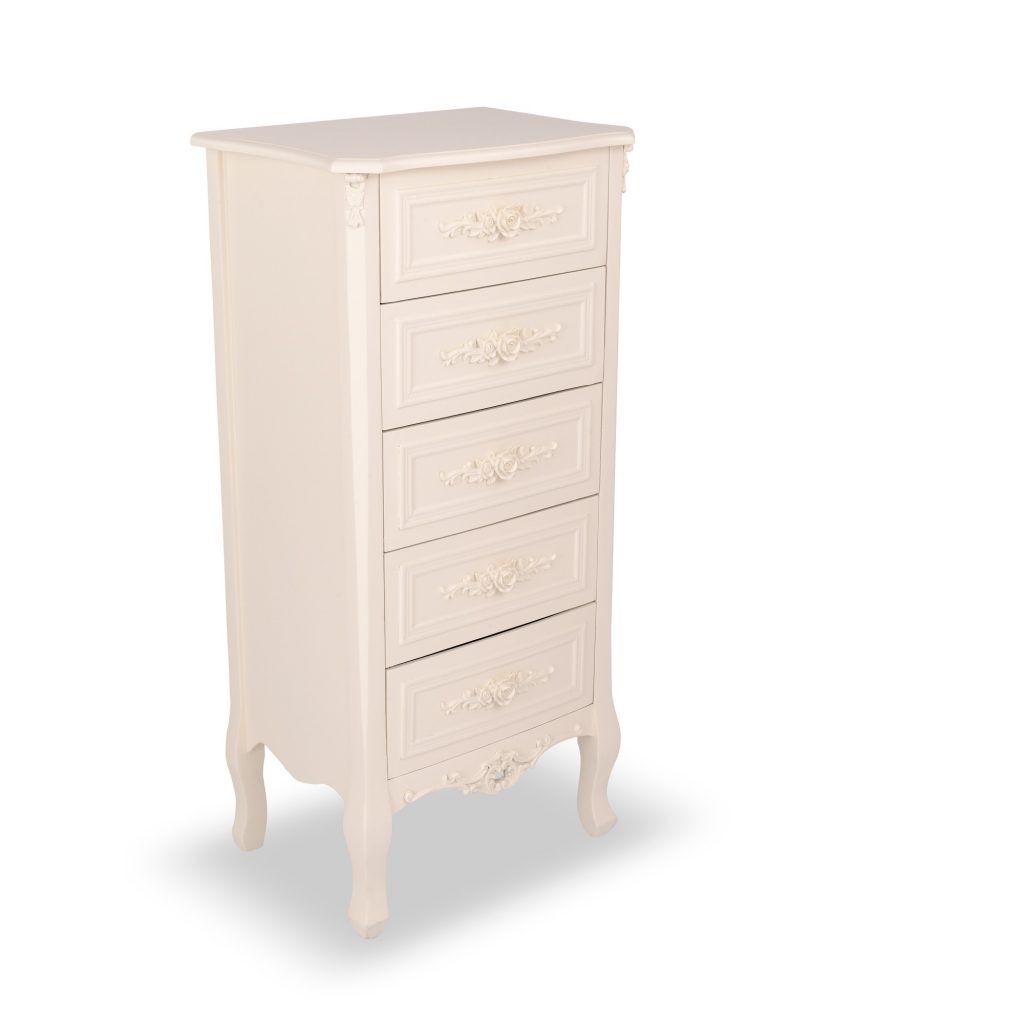 tfg-224-wh_01_1 b Ornate Soft White Tall Boy Drawers