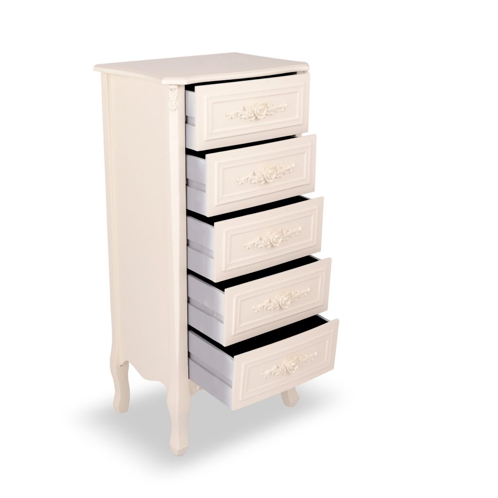 tfg-224-wh_02_1 Ornate Soft White Tall Boy Drawers