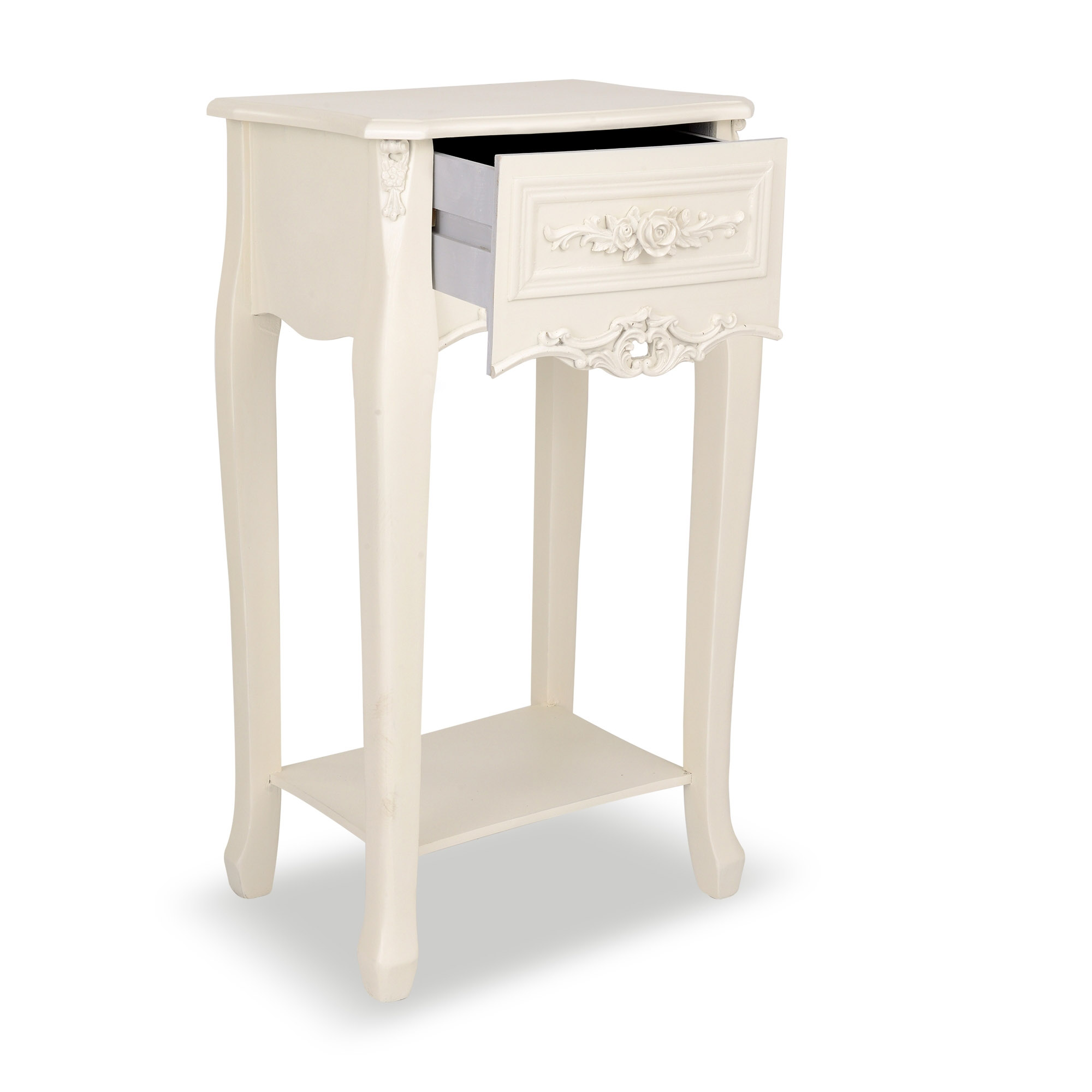 Ornate Soft White Floral Bedside Table - Interior Flair