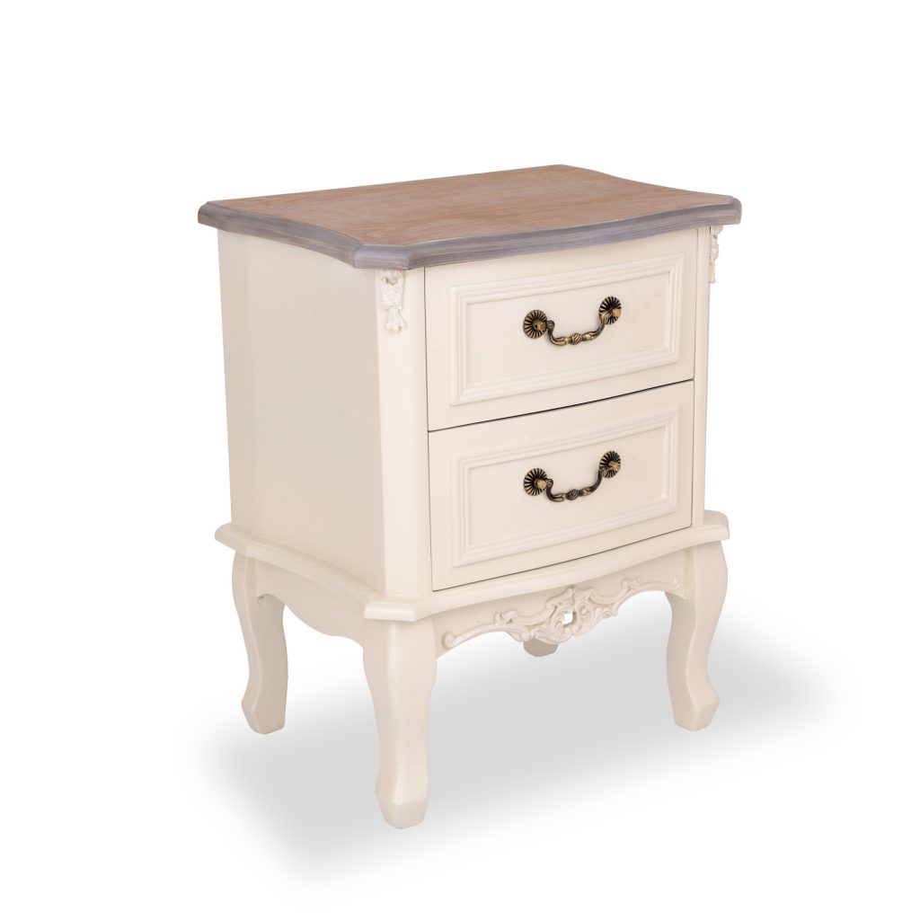 tfg114-aw-wd_01 Antique White 2 Drawer Bedside Table