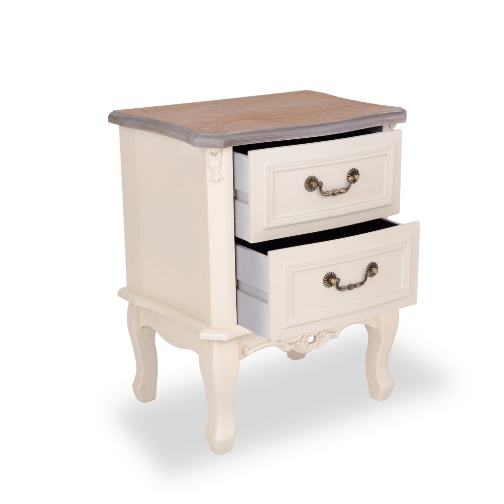 tfg114-aw-wd_02 Antique White 2 Drawer Bedside Table