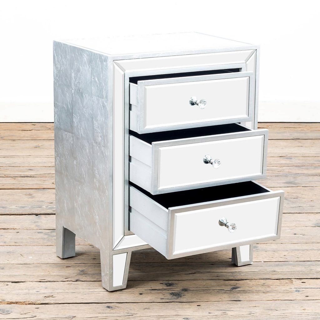 ven-d-sl-03_open_1 Silver Leaf Mirrored Bedside Table