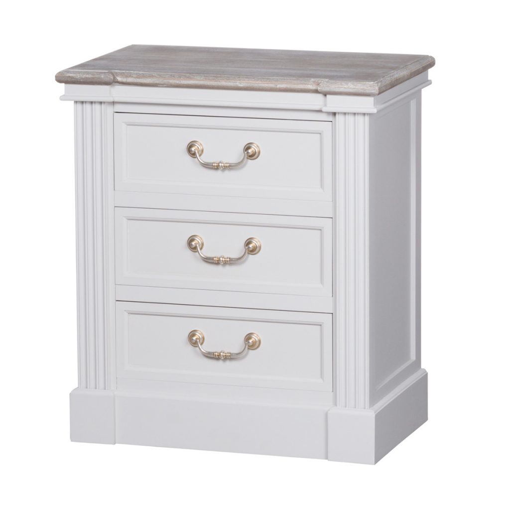 18875 Classic White Grey 3 Drawer Bedside Table