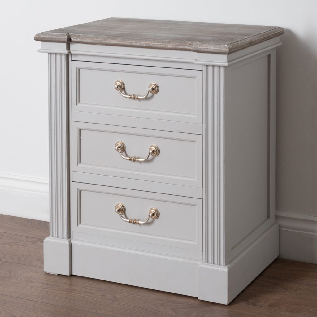 18875-d Classic White Grey 3 Drawer Bedside Table