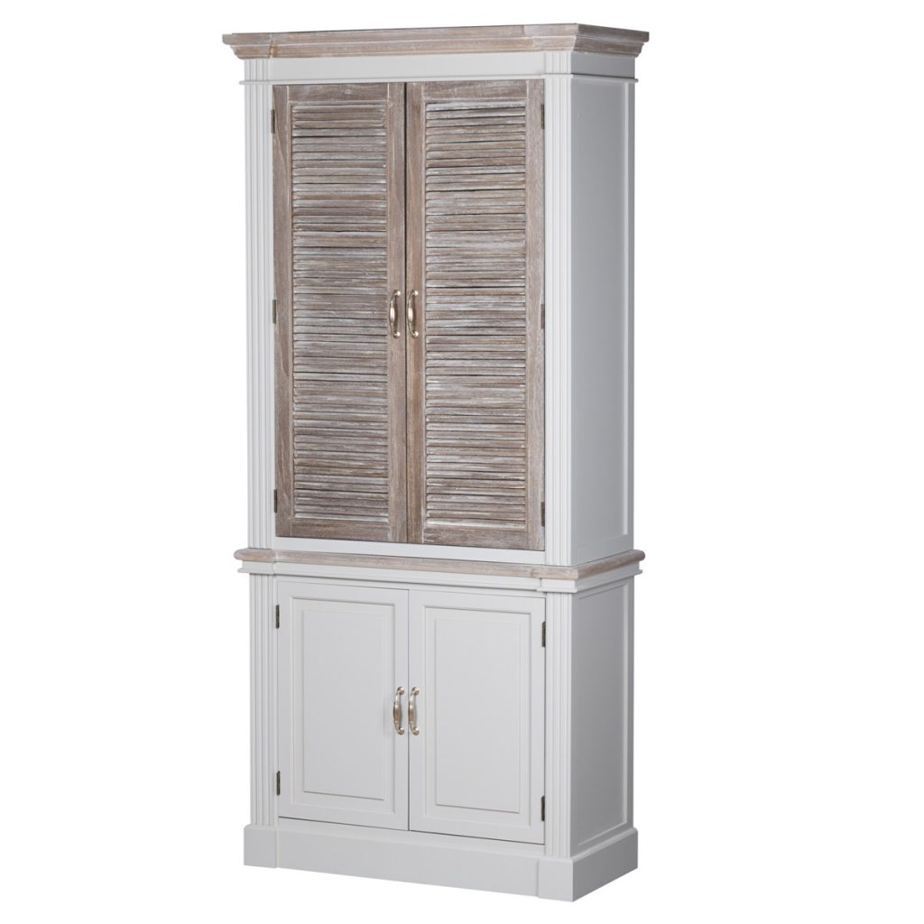 18879 Large Wooden Grey Wash Linen Cupboard