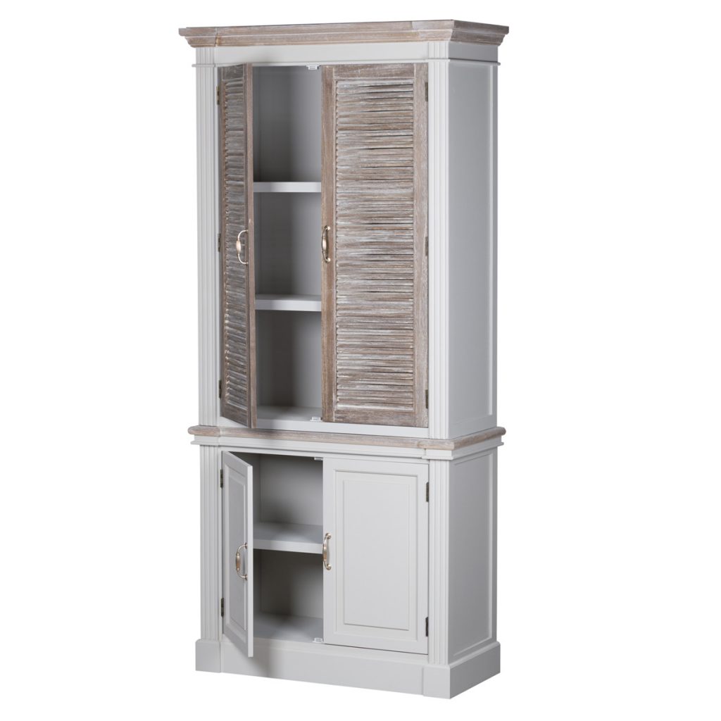 18879-a Large Wooden Grey Wash Linen Cupboard