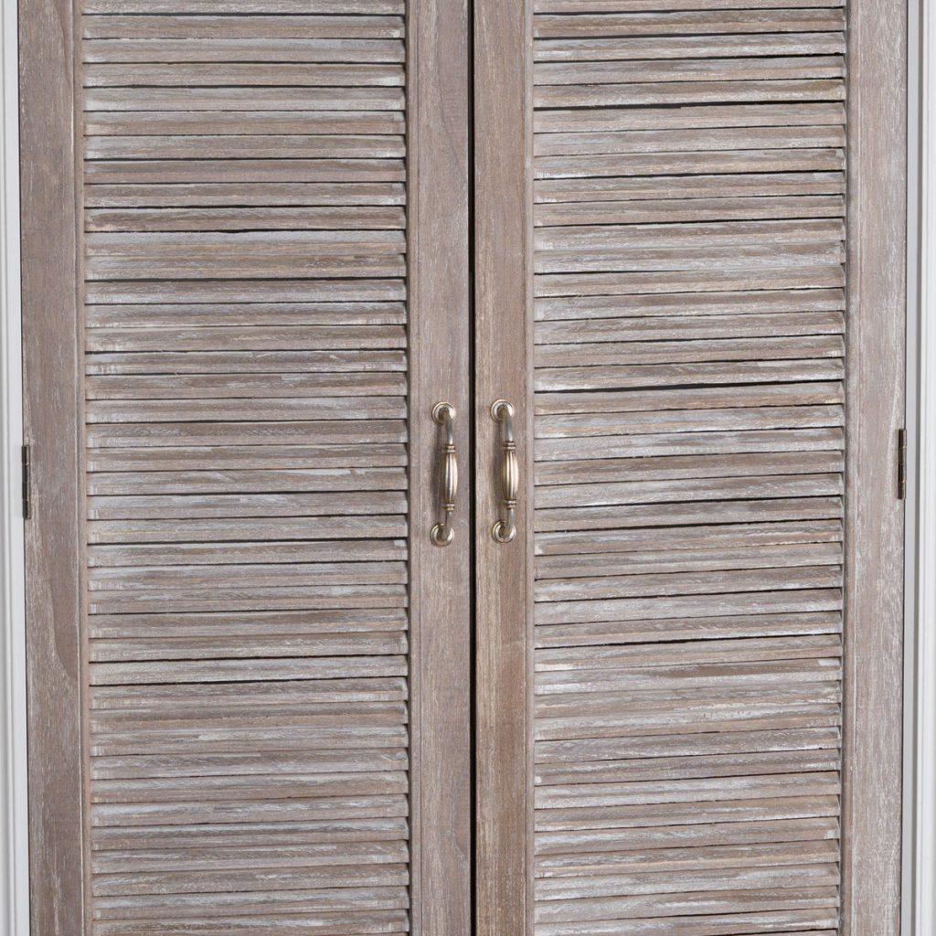 18879-d Large Wooden Grey Wash Linen Cupboard