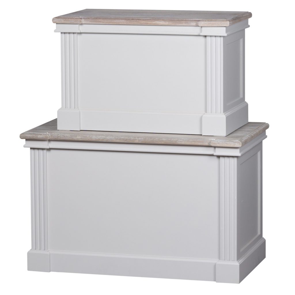 18889 Set of 2 White Wooden Blanket Boxes