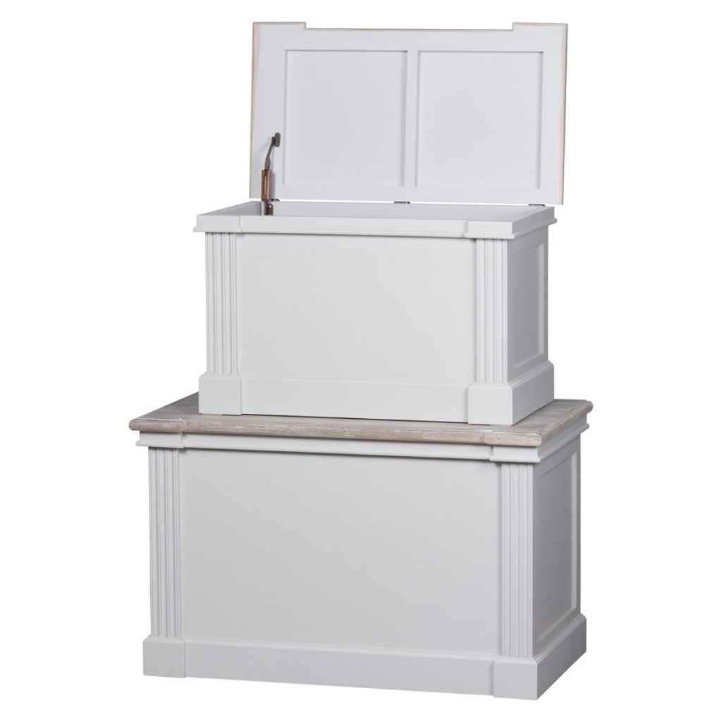 18889-a Set of 2 White Wooden Blanket Boxes