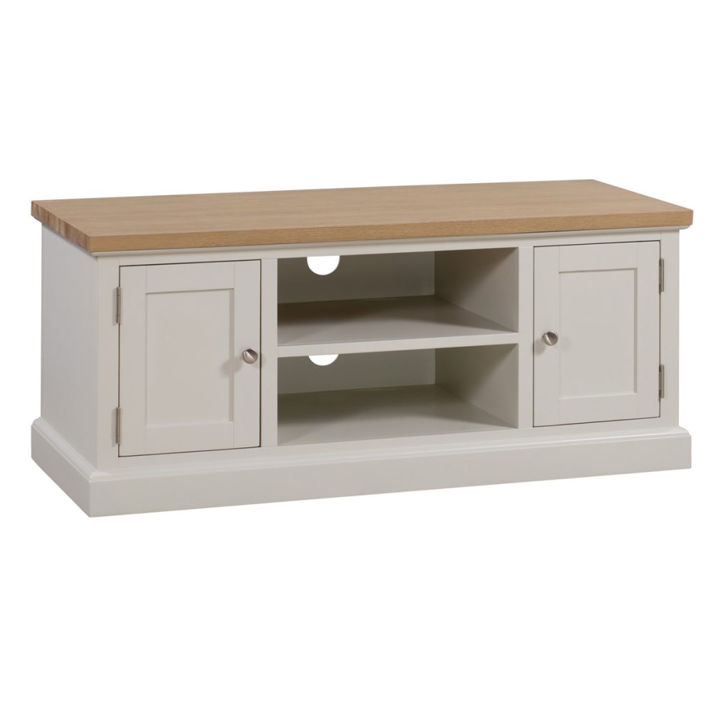 19326 Farmhouse Style White Wood Silver TV Unit