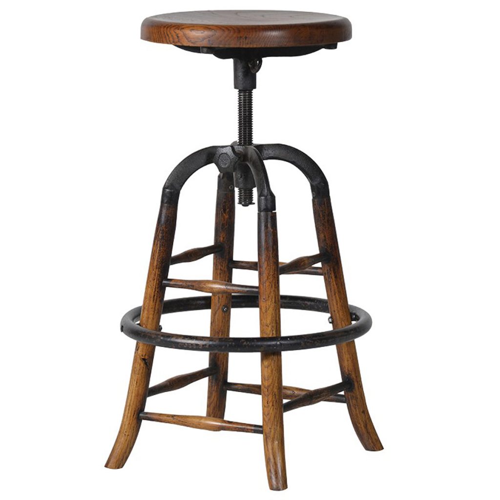 WES012 Adjustable Oak Round Bar Stool