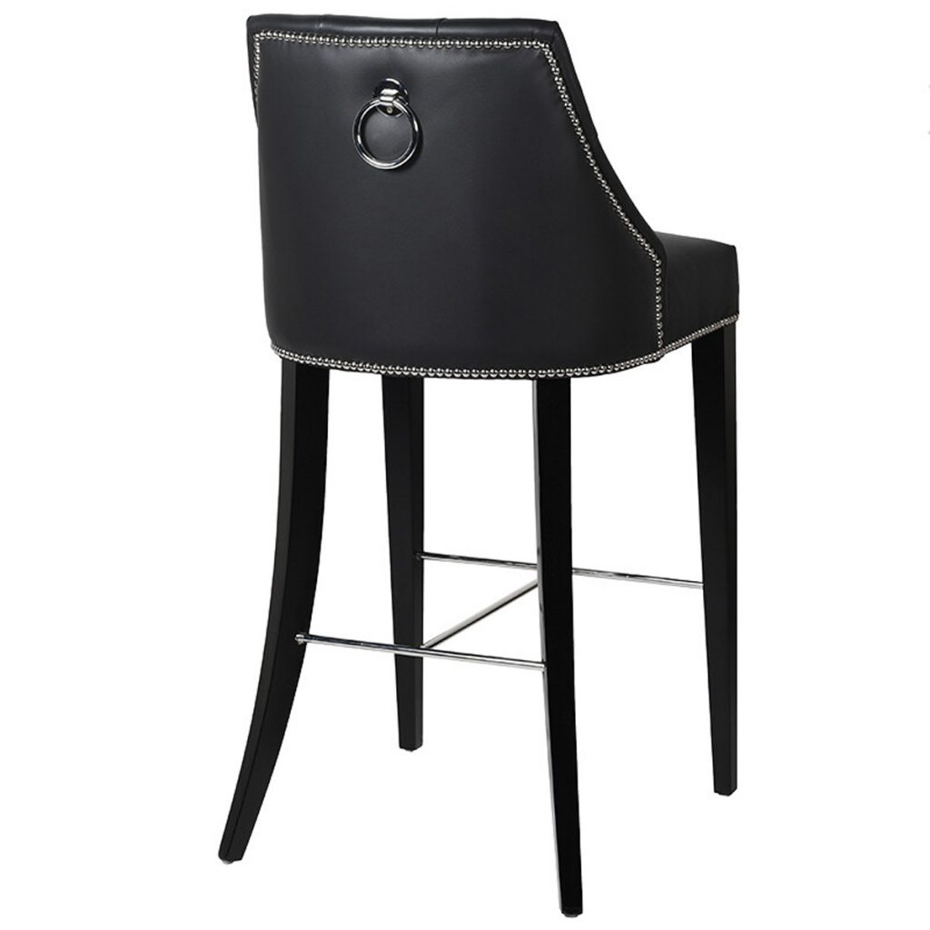 Upholstered Black Leather Bar Stool