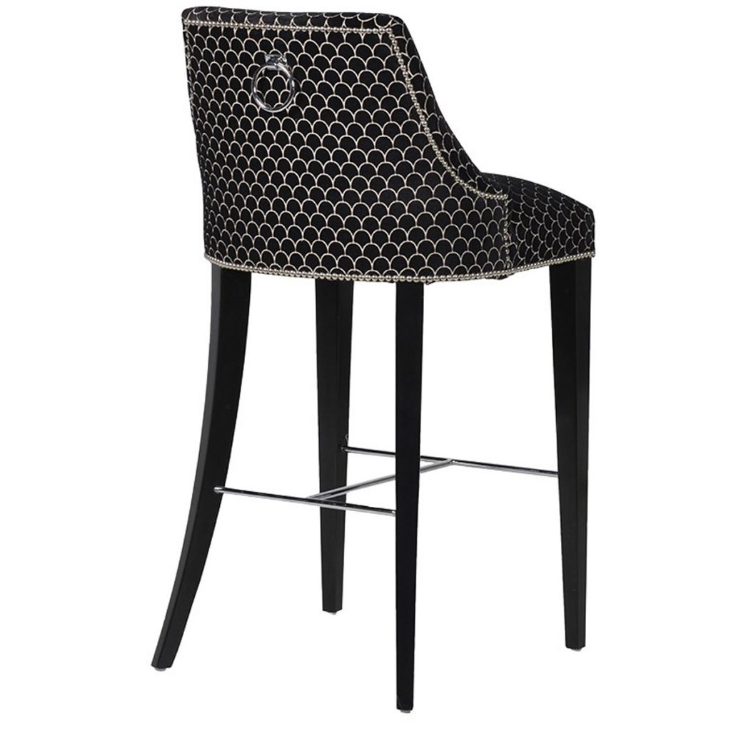 vlf006 2 Upholstered Black Pattern Fabric Bar Stool Interior Flair