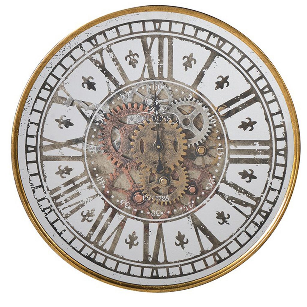 FXH013 Decorative Cogs White Gold Wall Clock