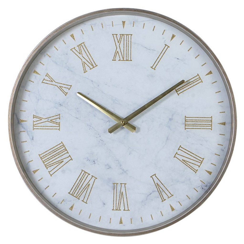 FXH014 White Grey Marble Effect Gold Clock