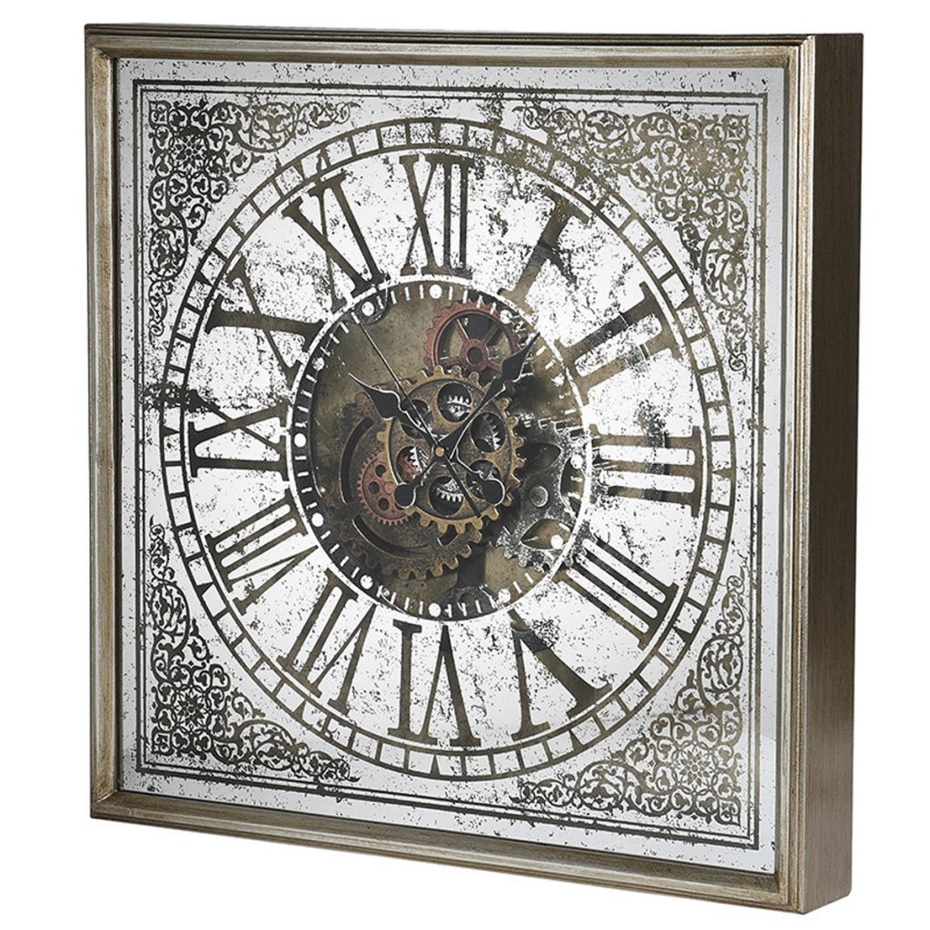 FXH027 Vintage Style Square Cogs Wall Clock