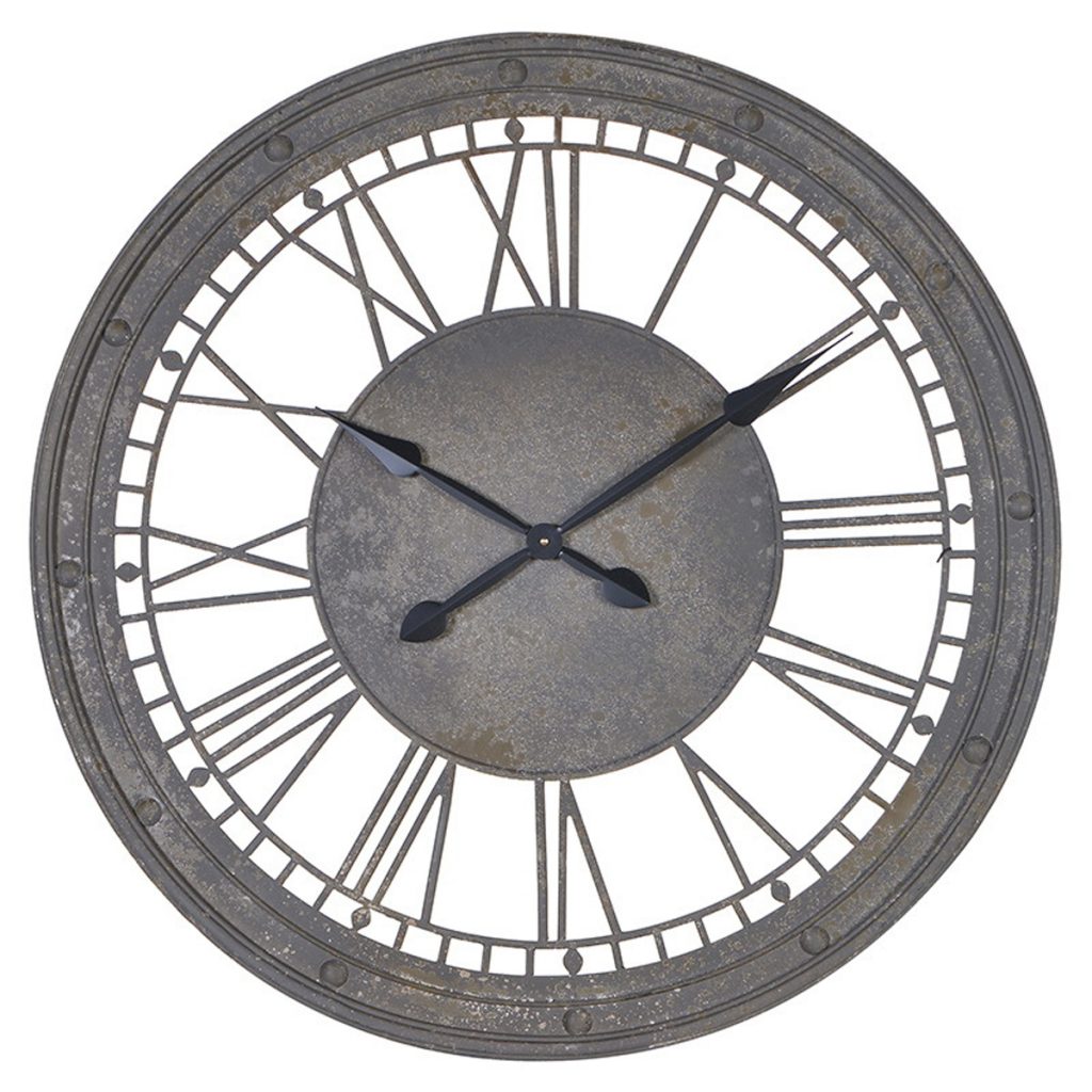 FZZ032 Distressed Grey Metal Skeleton Clock