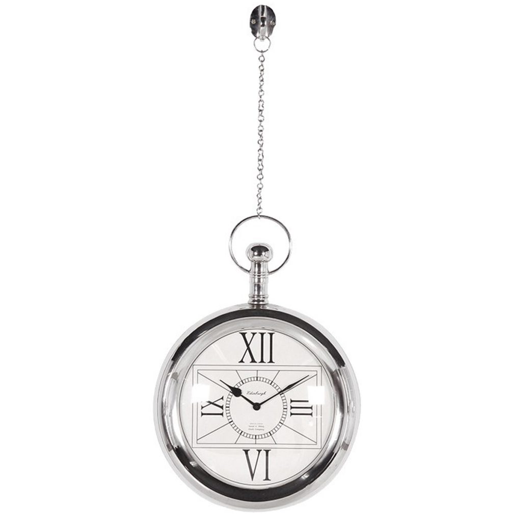 MES035 Vintage Pocket Watch Style Silver Clock