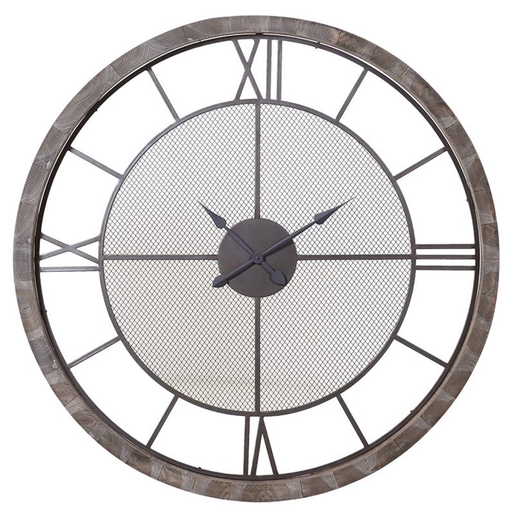 MJD015 Extra Large Wooden Grey Mesh Clock