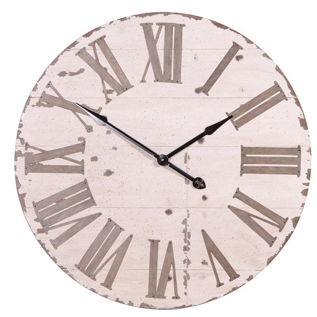 STN748 White Wooden Panel Grey Large Wall Clock