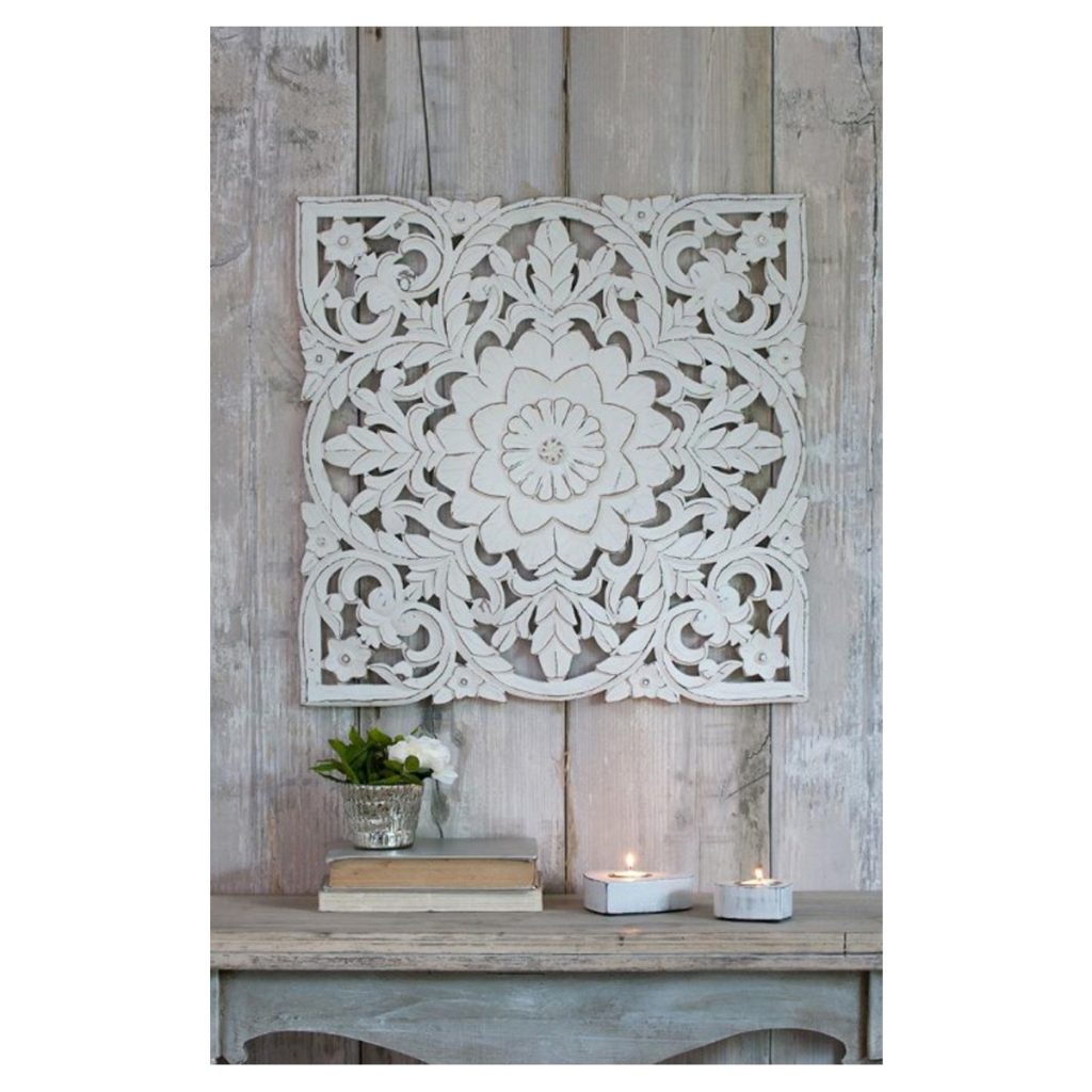 Large Hand Carved White Wall Panel - Interior Flair