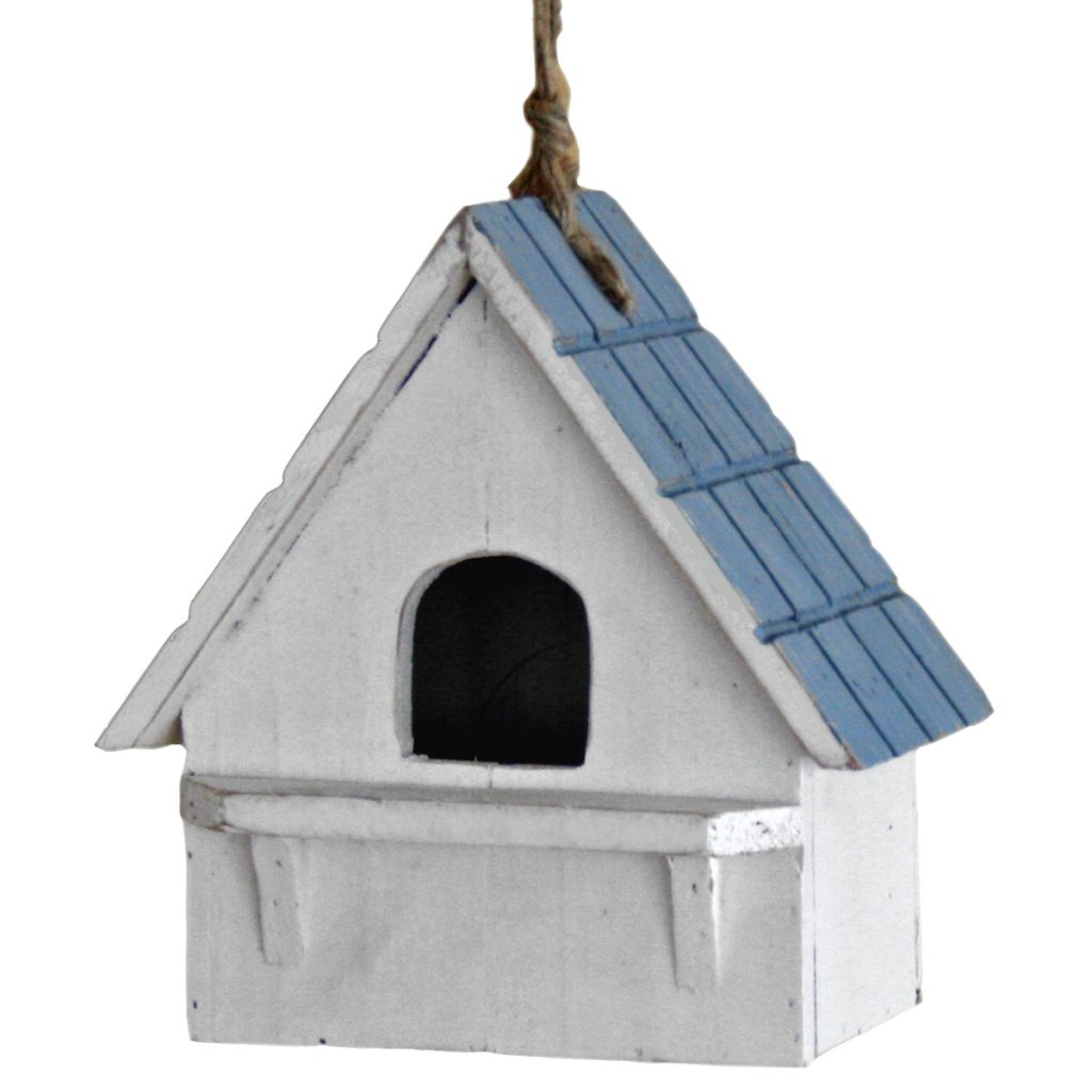 1255 Vintage Style White Blue Bird House