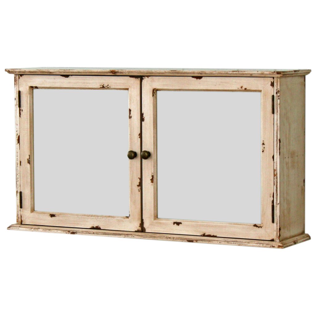 1504 Distressed Cream Wooden Wall Storage Cabinet