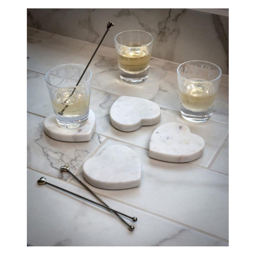 16SS20 Set of 4 Heart White Marble Coasters