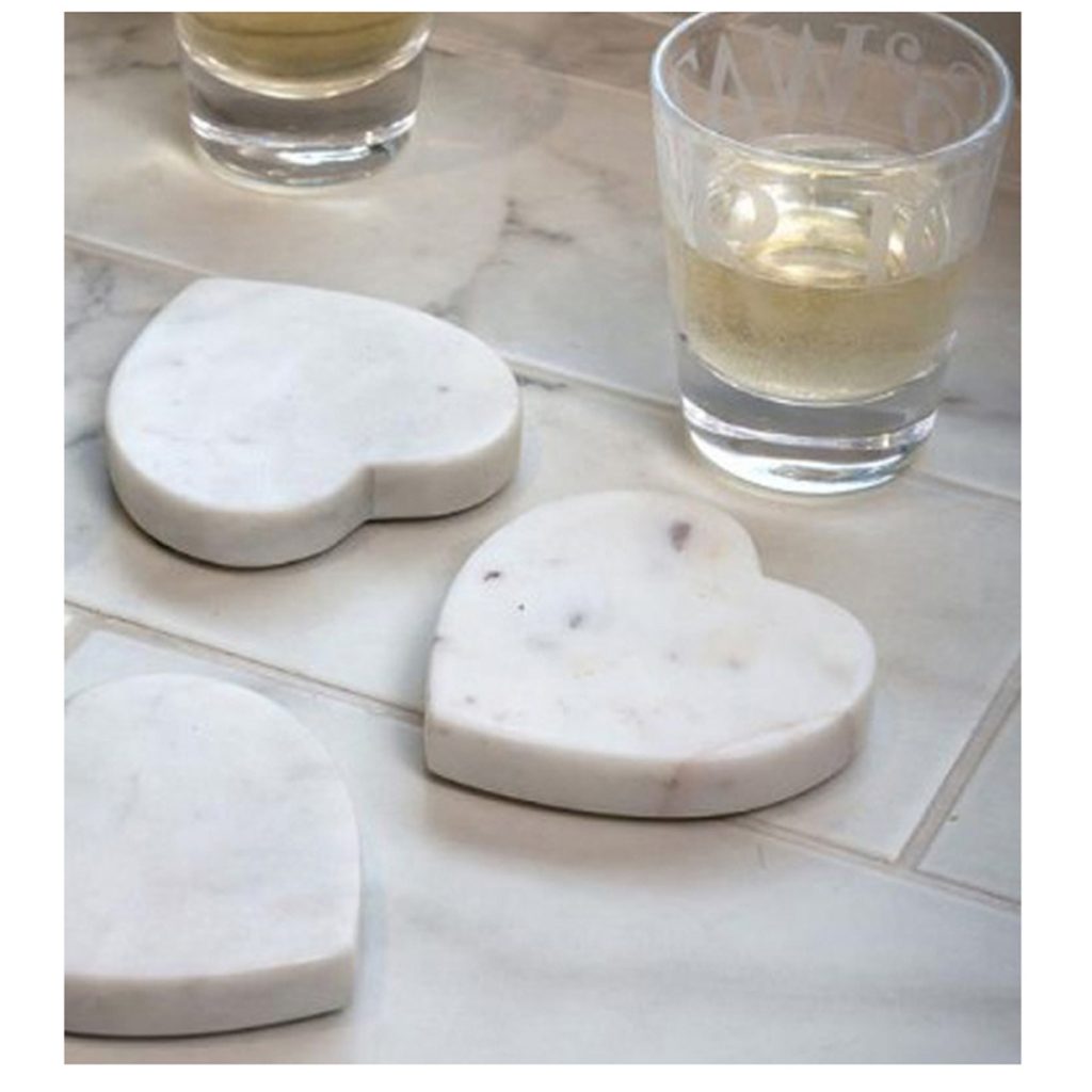 16SS20 Set of 4 Heart White Marble Coasters a