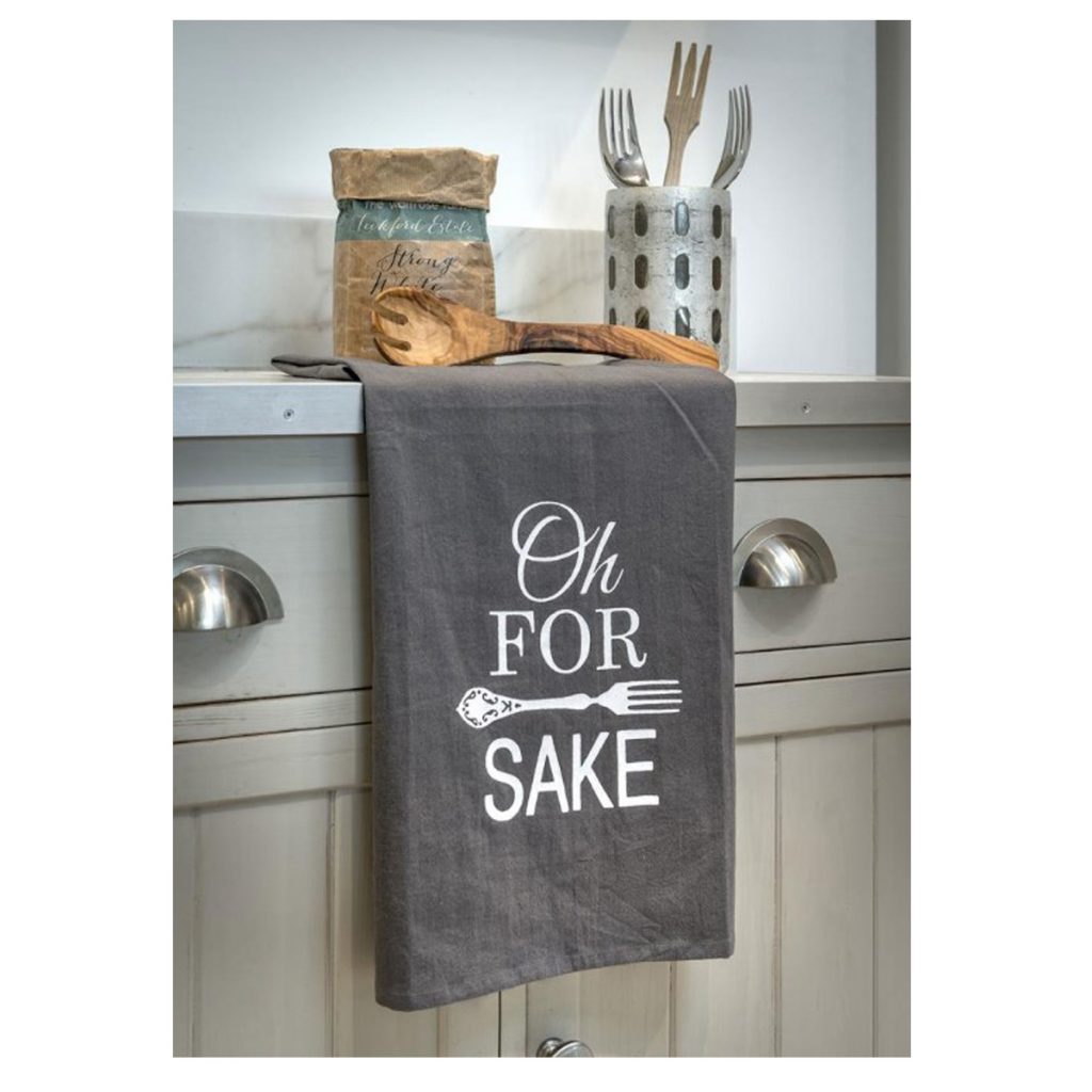 16SS36 a Oh Forks Grey White Tea Towel