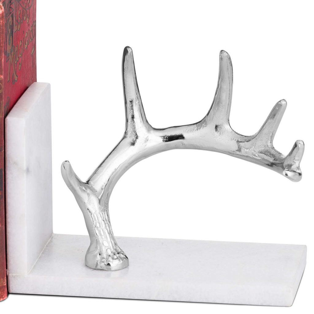 20259-a Silver Antler White Stone Bookends