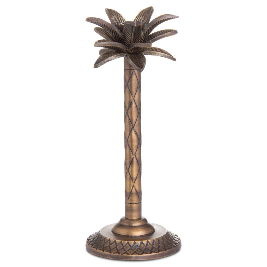 20357 Distressed Brass Palm Tree Candle Holder