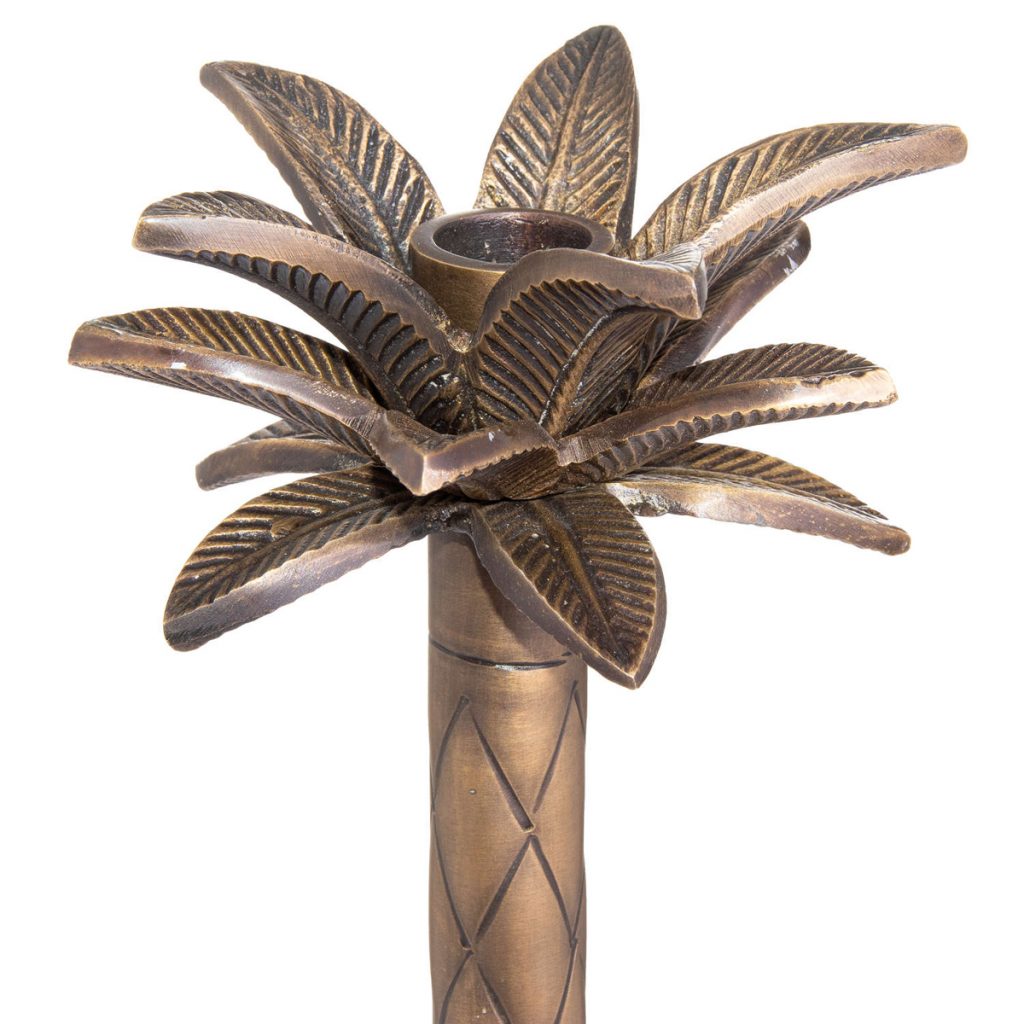 20357-a Distressed Brass Palm Tree Candle Holder