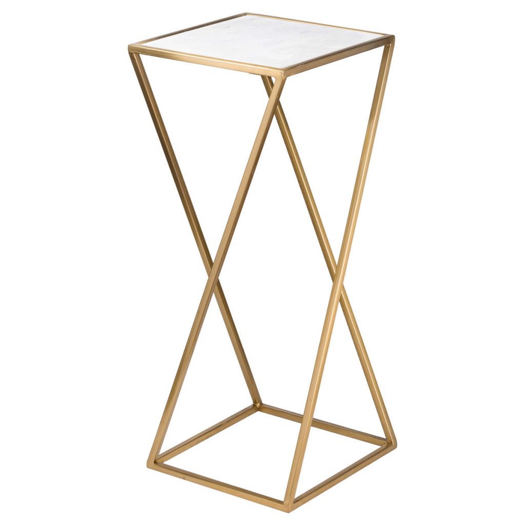 20373 Gold Brass Framed Marble Top Side Table